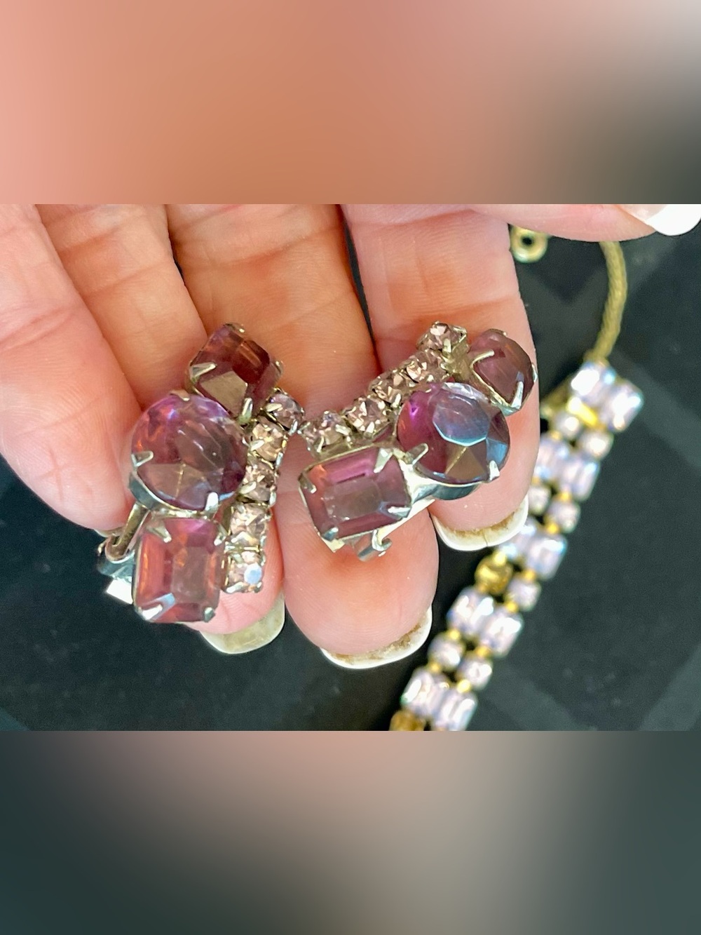 Kramer Gold-Tone Amethyst Bracelet rings and earring set - Picture 13 of 16